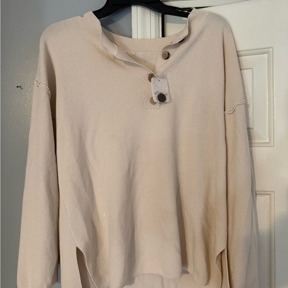 Free People Beige Button-Up Pajama set - Picture 1 of 5